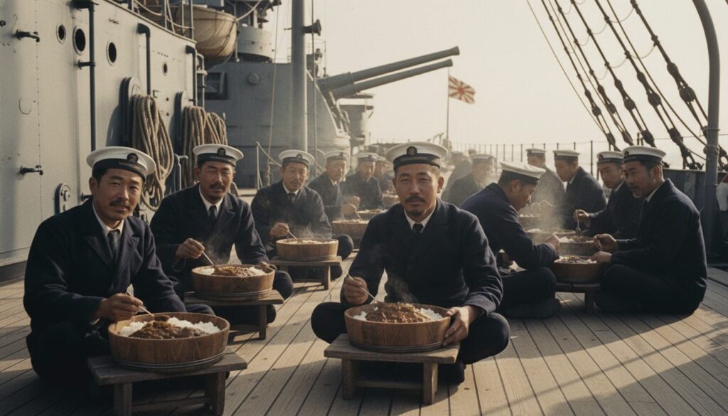 白い深皿に盛り付けられた、具だくさんの家庭的なカレーライス。立ち上る湯気と、丁寧に煮込まれたルウの質感が際立ち、食欲をそそるシズル感あふれる一枚。